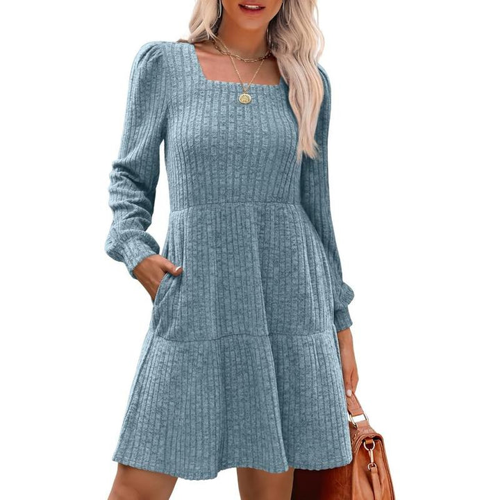 ELIZA™ - Comfy Square Neck Long Sleeve Babydoll Sweater Dress