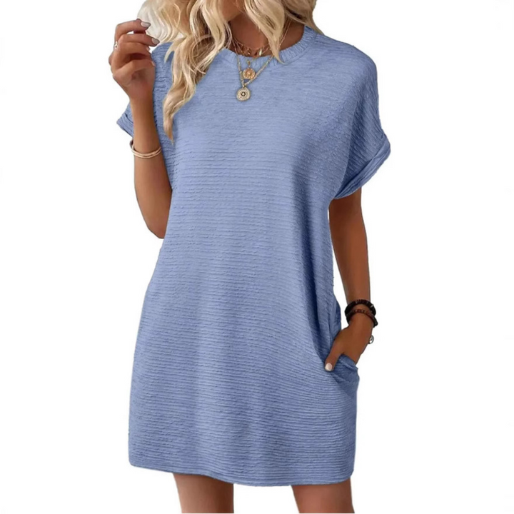 EVASHA™ – Effortless Minimalist Round Neck Summer Dress