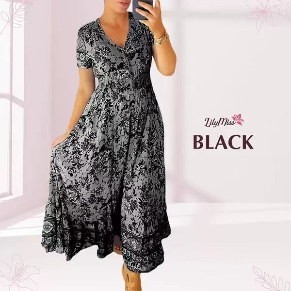 SARAH™ - Dress with Floral Pattern and V-Neck