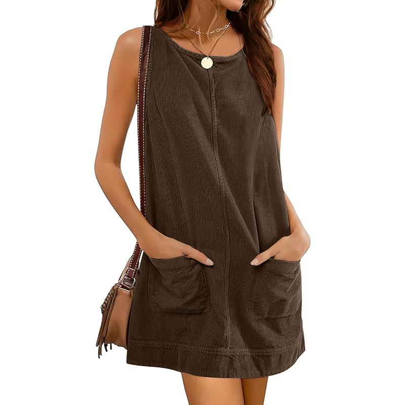CATALEYA™ - A-Line Corduroy Overall Dress with Round Neck