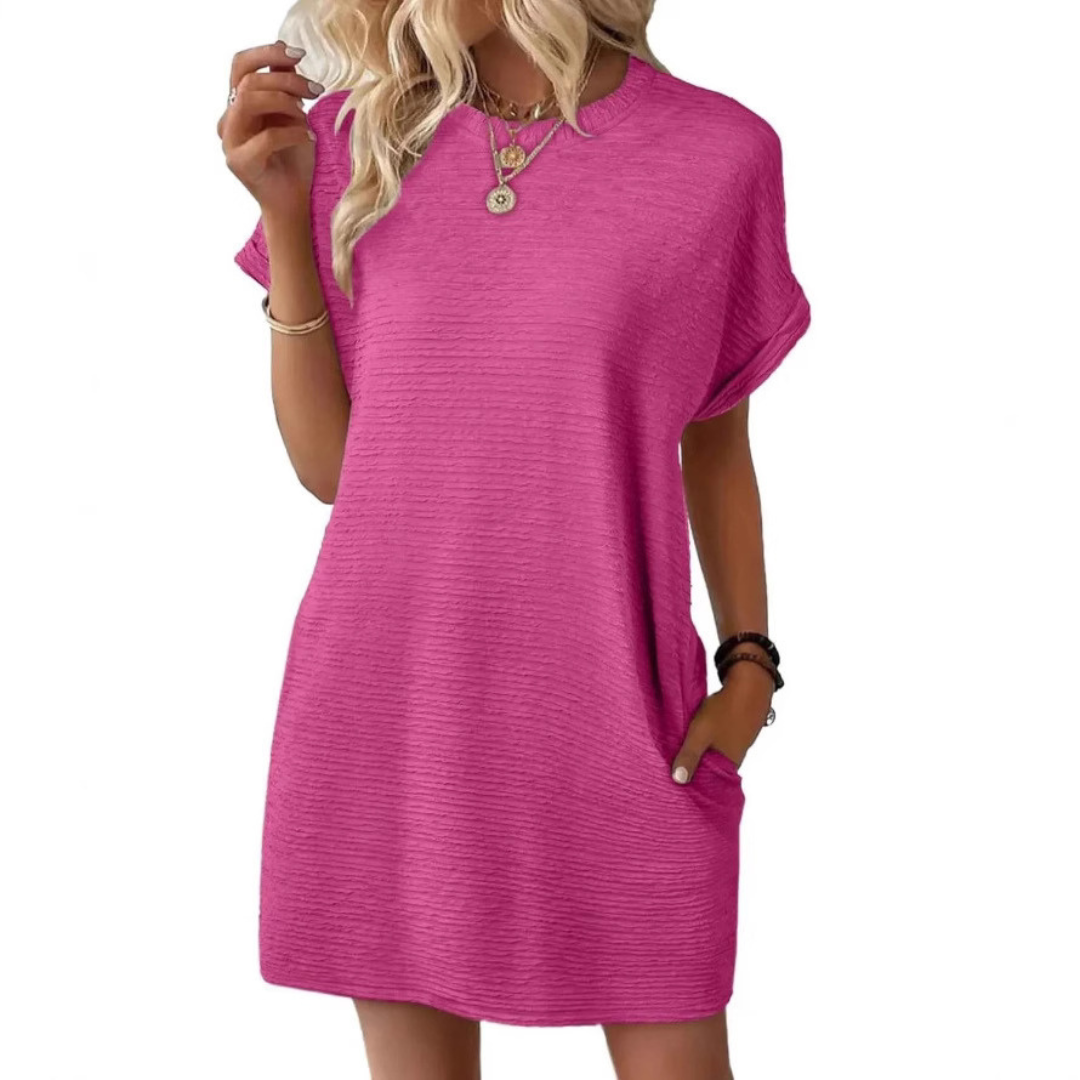 EVASHA™ – Effortless Minimalist Round Neck Summer Dress
