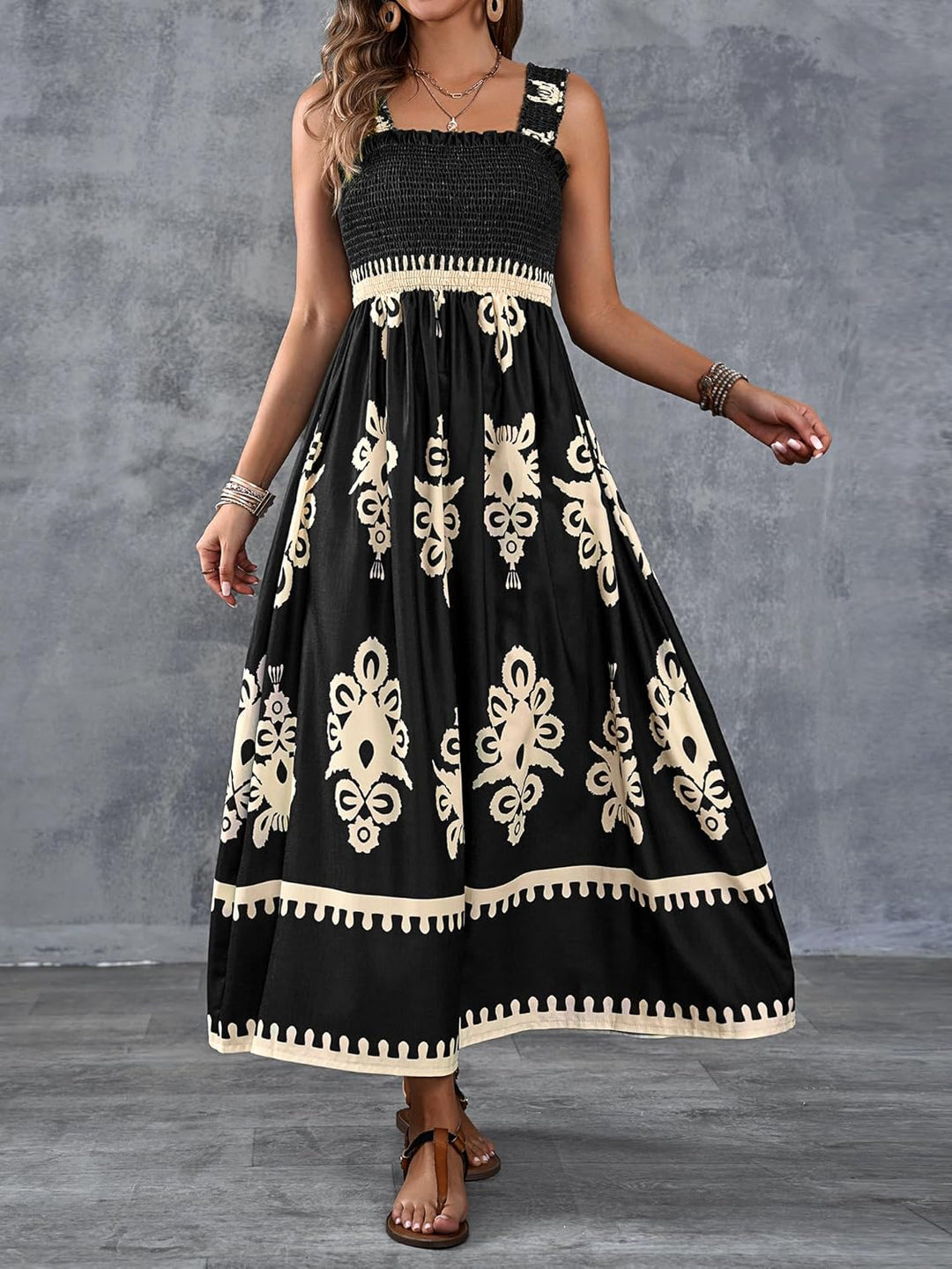 Amelira Smocked Floral A-Line Dress