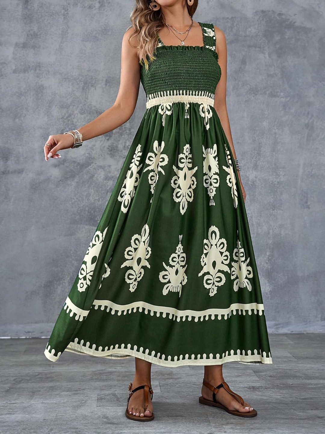 Amelira Smocked Floral A-Line Dress