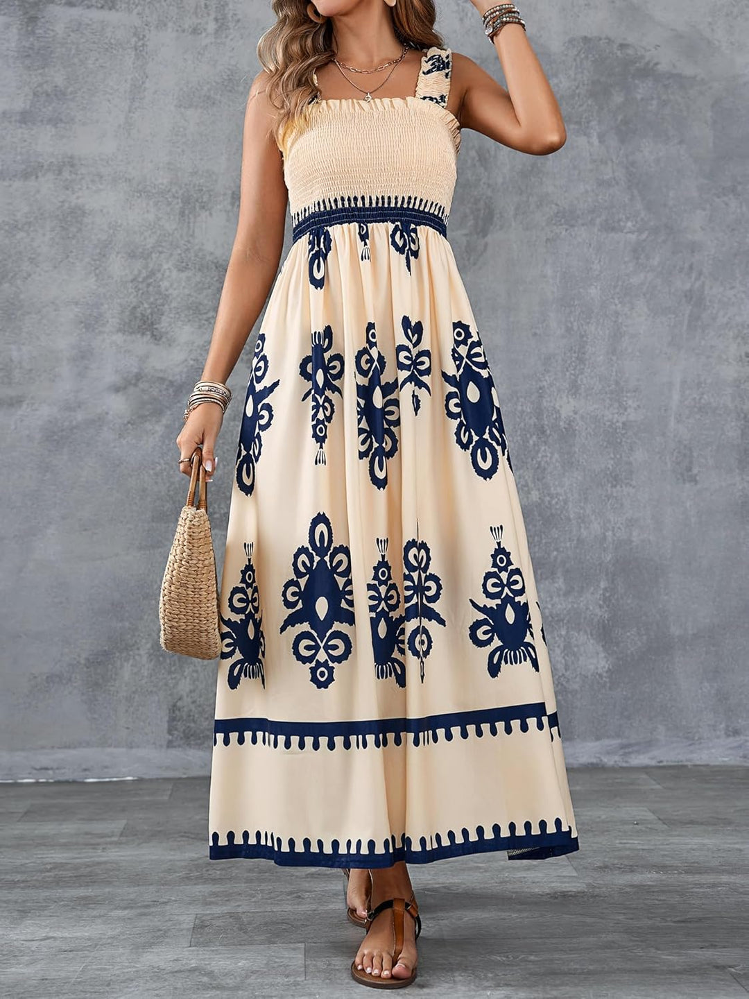 Amelira Smocked Floral A-Line Dress