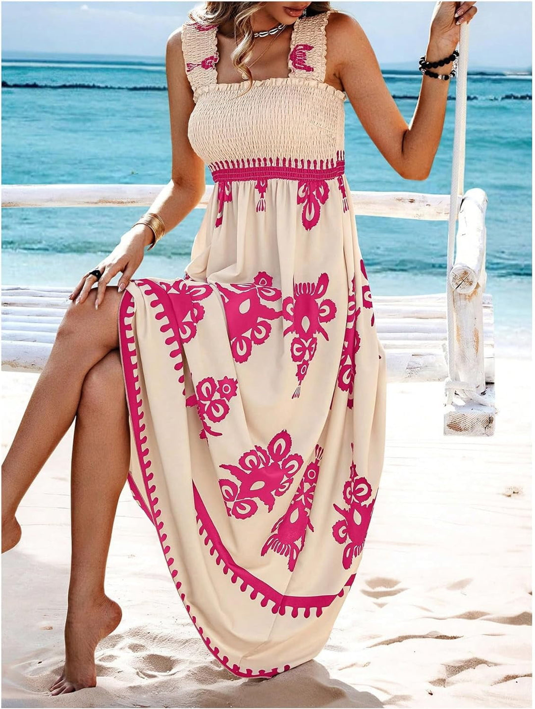 Amelira Smocked Floral A-Line Dress