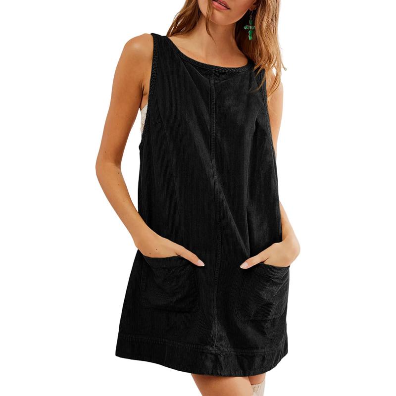 CATALEYA™ - A-Line Corduroy Overall Dress with Round Neck