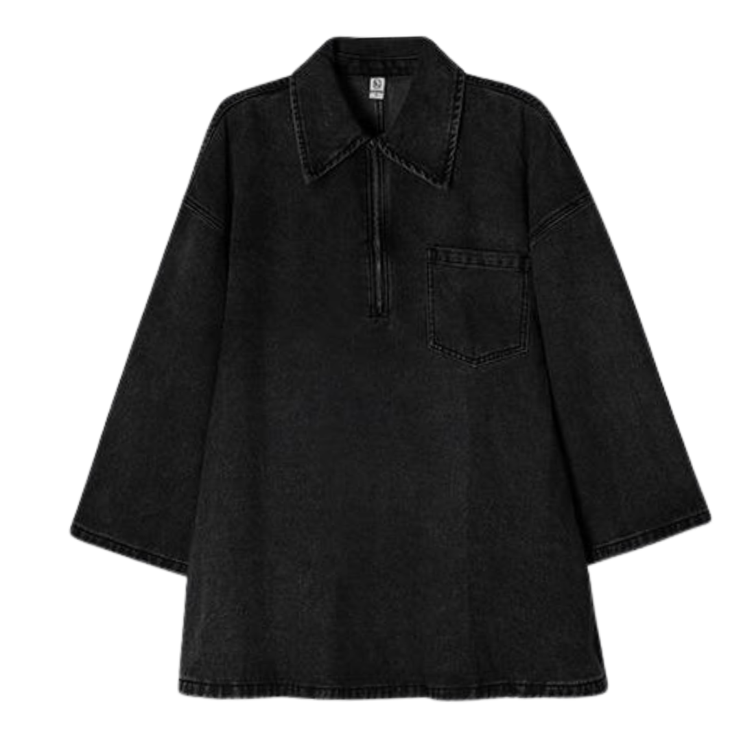 MARIA™ - Relaxed Denim Dress with Chest Pocket and Half-Zip Collared Neck
