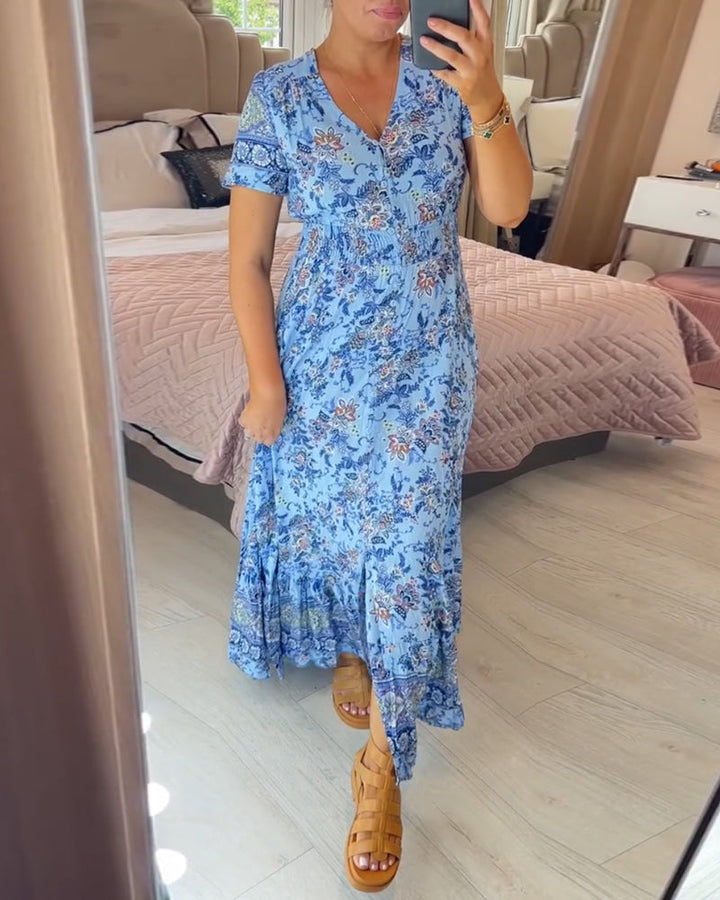 SARAH™ - Dress with Floral Pattern and V-Neck