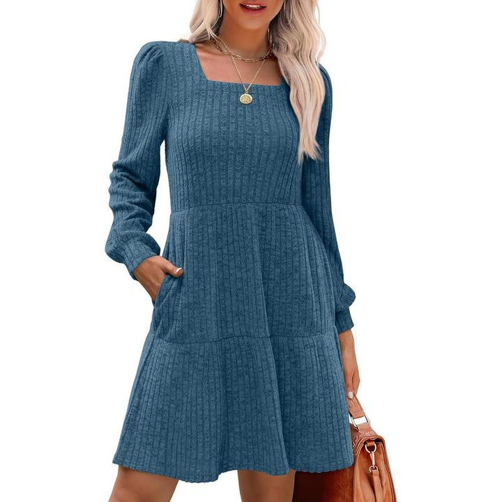 ELIZA™ - Comfy Square Neck Long Sleeve Babydoll Sweater Dress