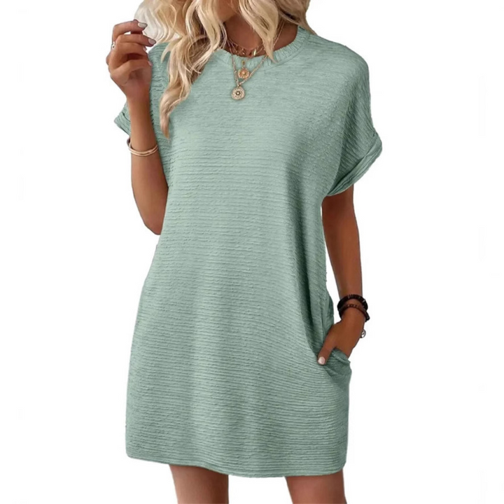 EVASHA™ – Effortless Minimalist Round Neck Summer Dress