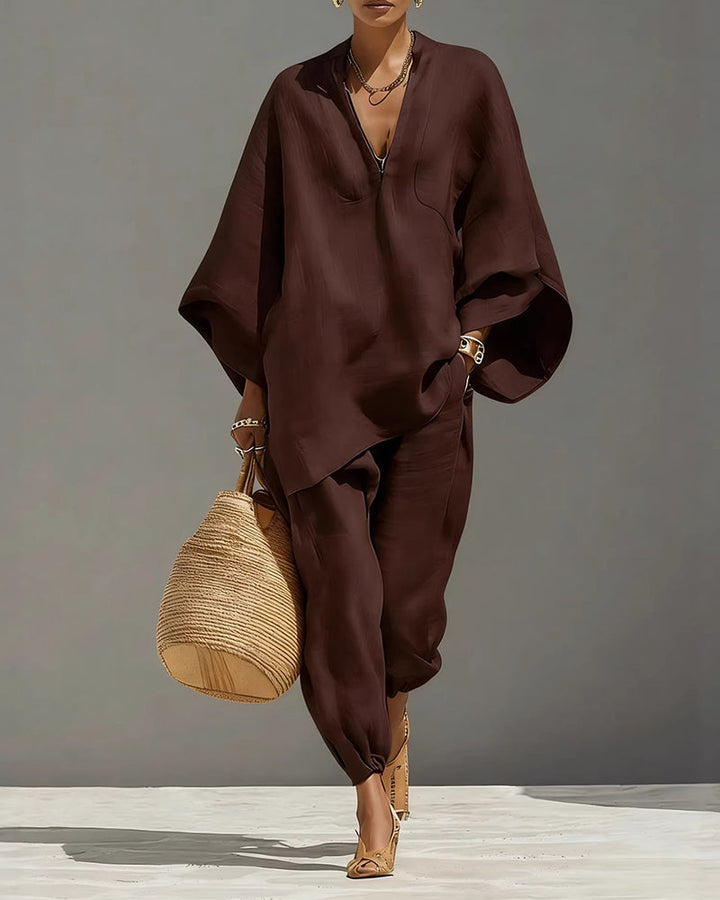 Set V-Neck Relaxed Sleeve Casual