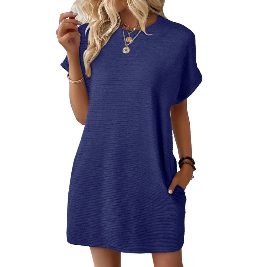 EVASHA™ – Effortless Minimalist Round Neck Summer Dress