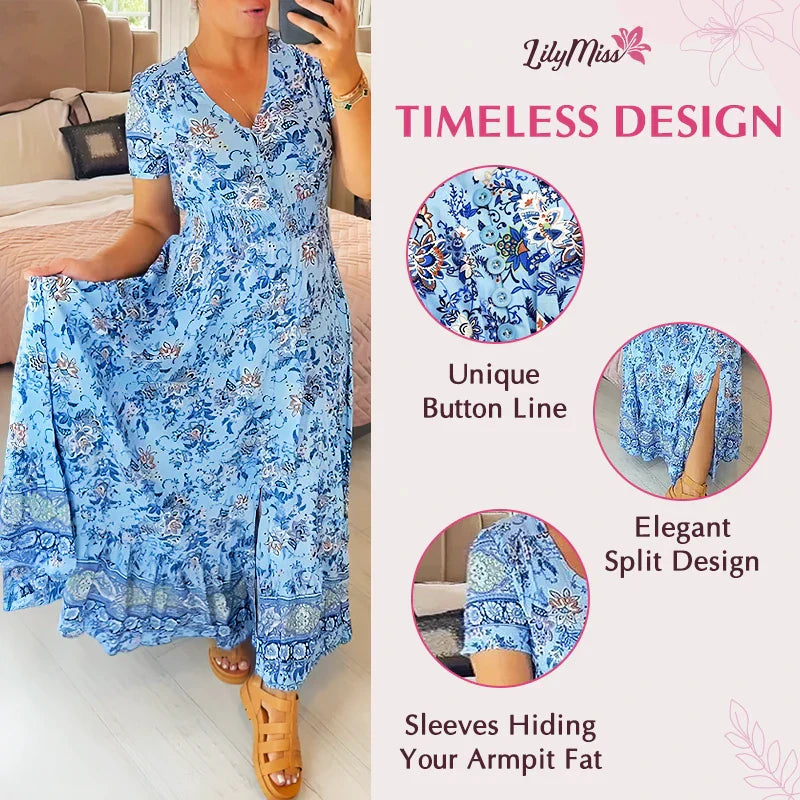 SARAH™ - Dress with Floral Pattern and V-Neck