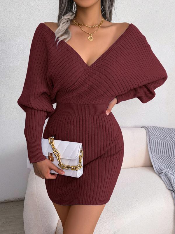 BLAKE™ - Slim-Fit Long Sleeve V-Neck Sweater Dress with Wrap Design