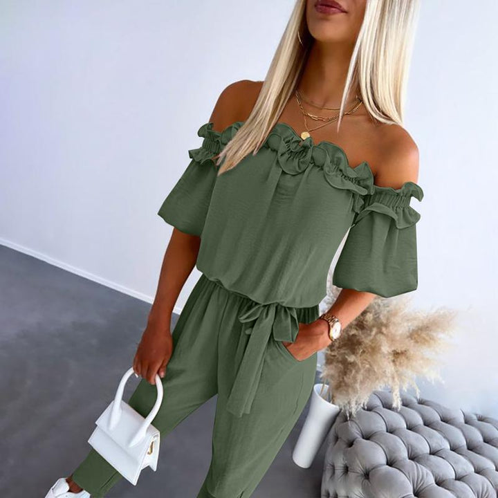 CAMILA™ – Stylish Off-Shoulder Frill Jumpsuit with Tie Waist