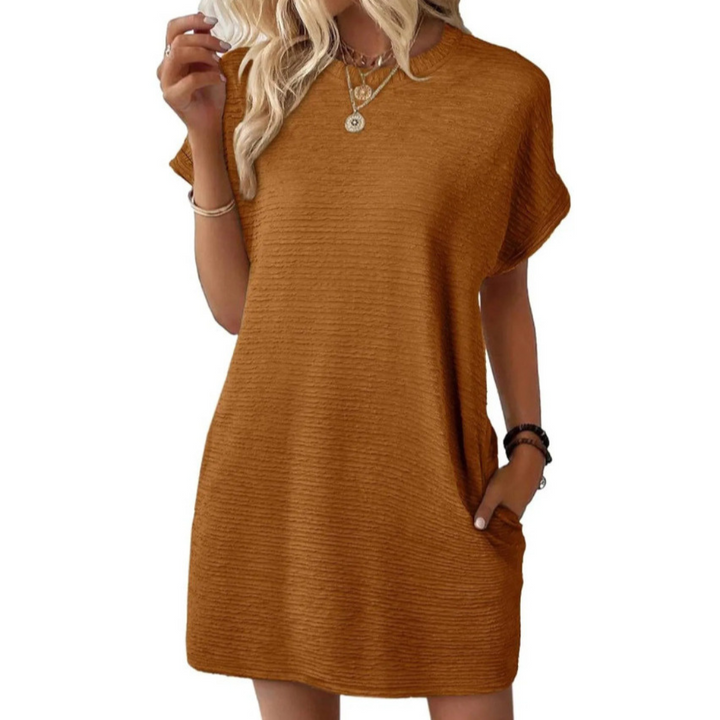 EVASHA™ – Effortless Minimalist Round Neck Summer Dress