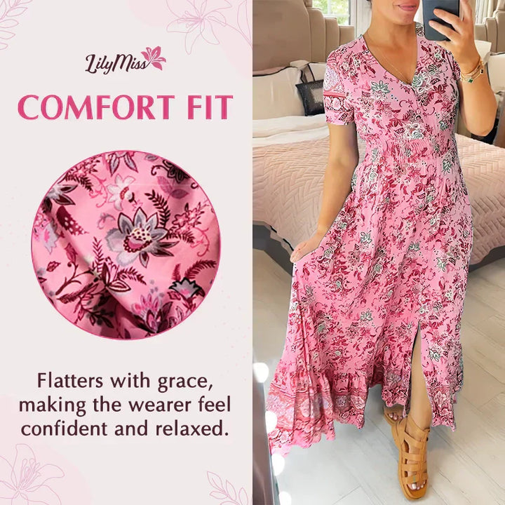 SARAH™ - Dress with Floral Pattern and V-Neck