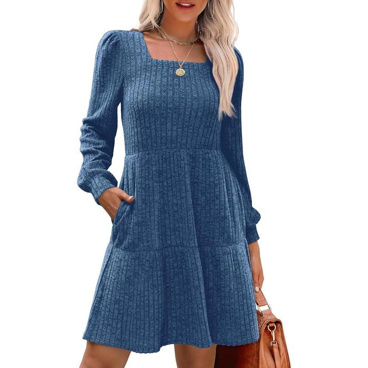 ELIZA™ - Comfy Square Neck Long Sleeve Babydoll Sweater Dress
