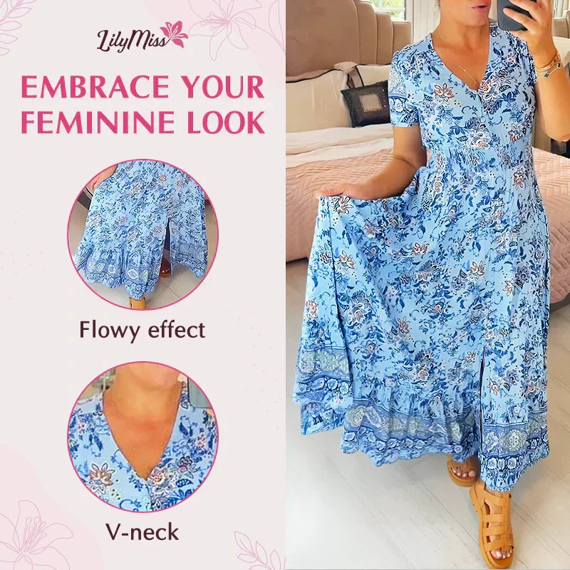 SARAH™ - Dress with Floral Pattern and V-Neck