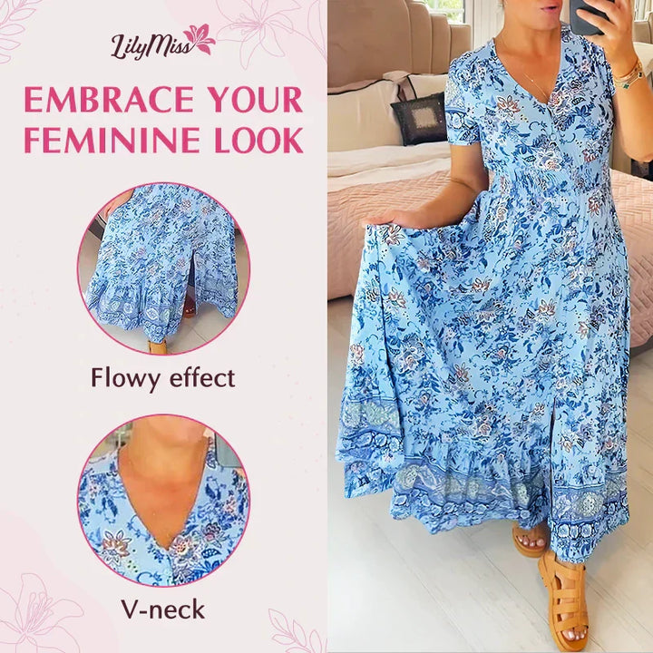 SARAH™ - Dress with Floral Pattern and V-Neck