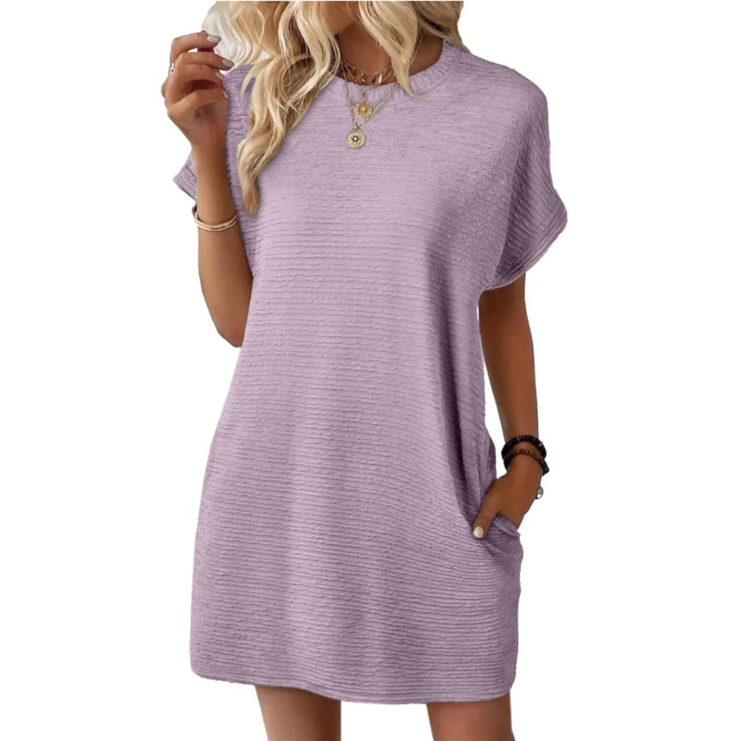 EVASHA™ – Effortless Minimalist Round Neck Summer Dress