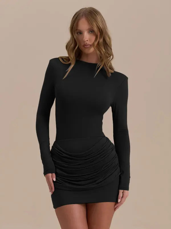 ZERNA™ Elegant Long Sleeve Ruched A-Line Gown