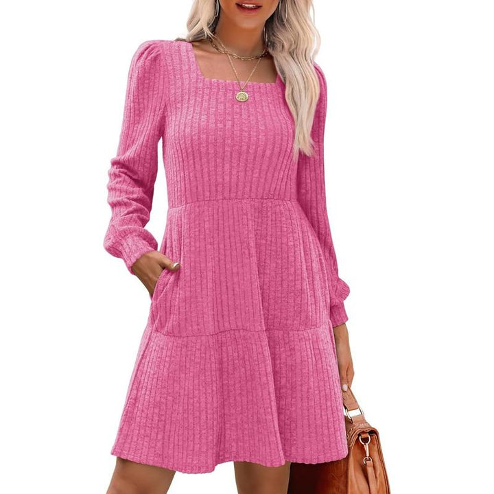 ELIZA™ - Comfy Square Neck Long Sleeve Babydoll Sweater Dress