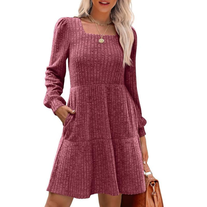 ELIZA™ - Comfy Square Neck Long Sleeve Babydoll Sweater Dress