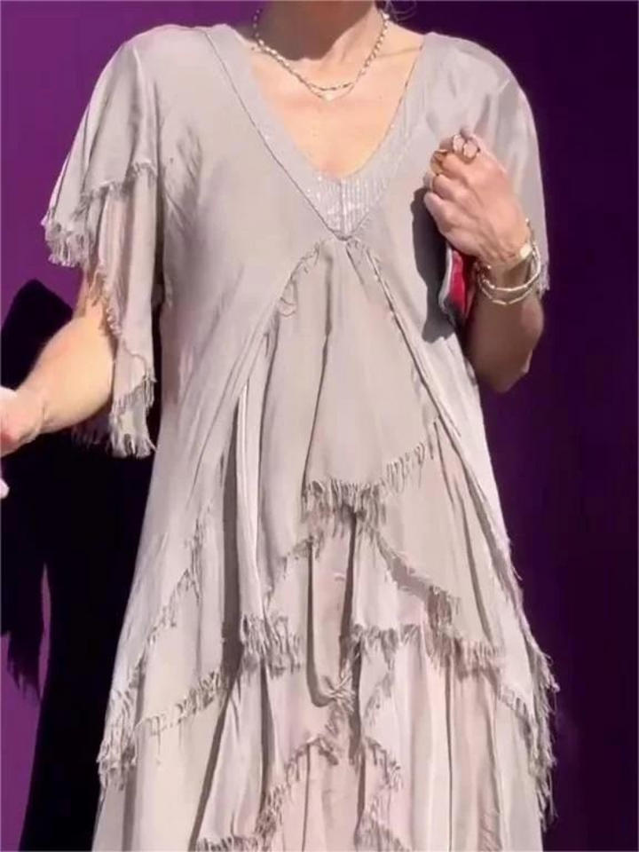 SAVANE | Long Flowing Dress with Elegant V-Neck