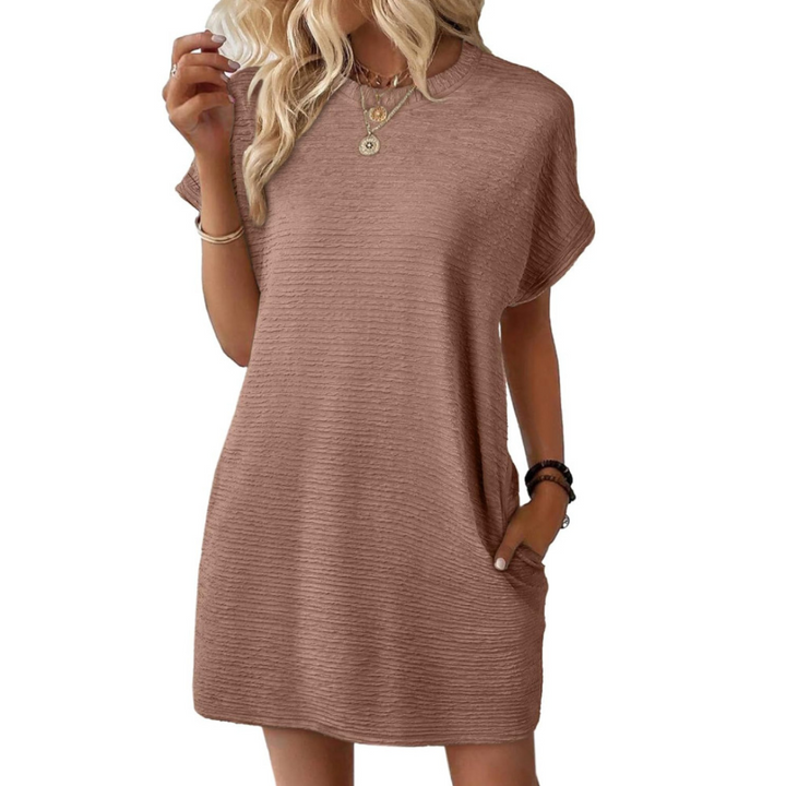 EVASHA™ – Effortless Minimalist Round Neck Summer Dress