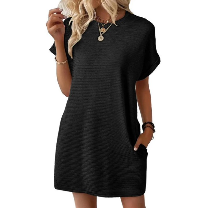 EVASHA™ – Effortless Minimalist Round Neck Summer Dress