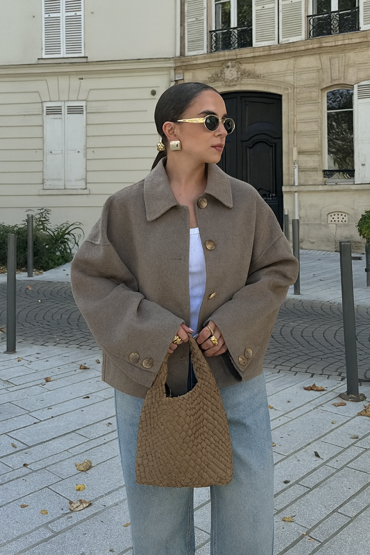 Women's Boxy Cropped Wool Coat Jacket