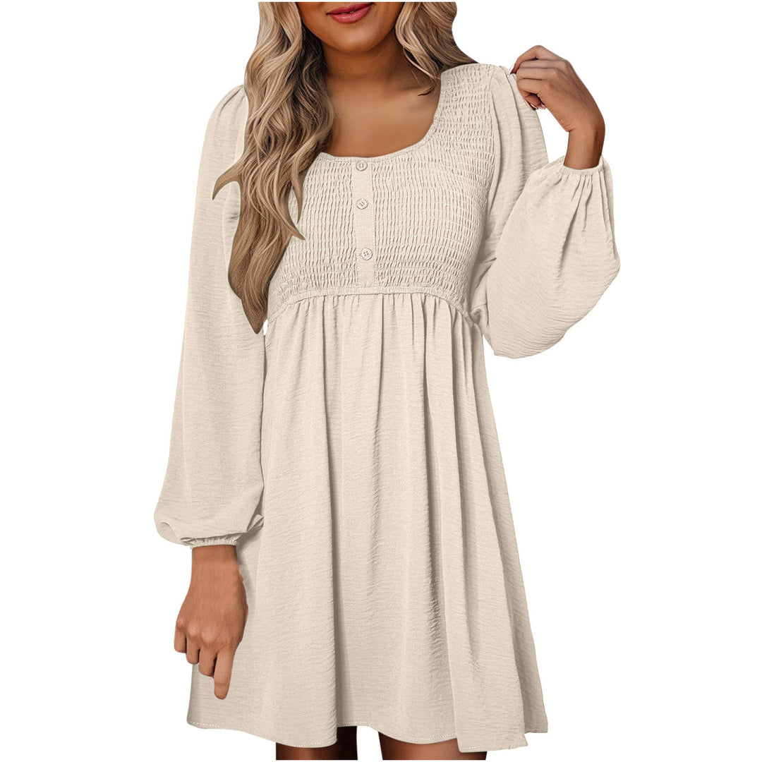 HARPER™ - Casual A-Line Dress with Smocked Empire Waist and Button-Up Detail