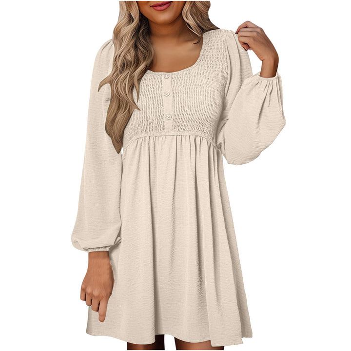 HARPER™ - Casual A-Line Dress with Smocked Empire Waist and Button-Up Detail