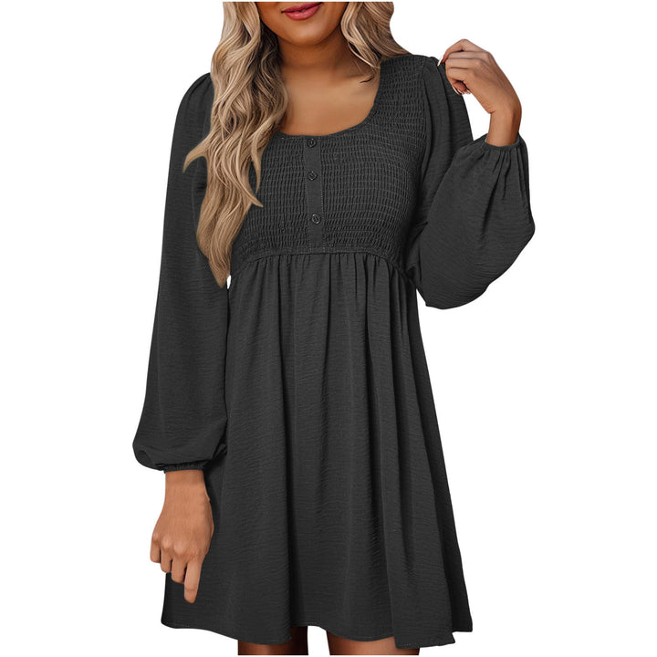 HARPER™ - Casual A-Line Dress with Smocked Empire Waist and Button-Up Detail