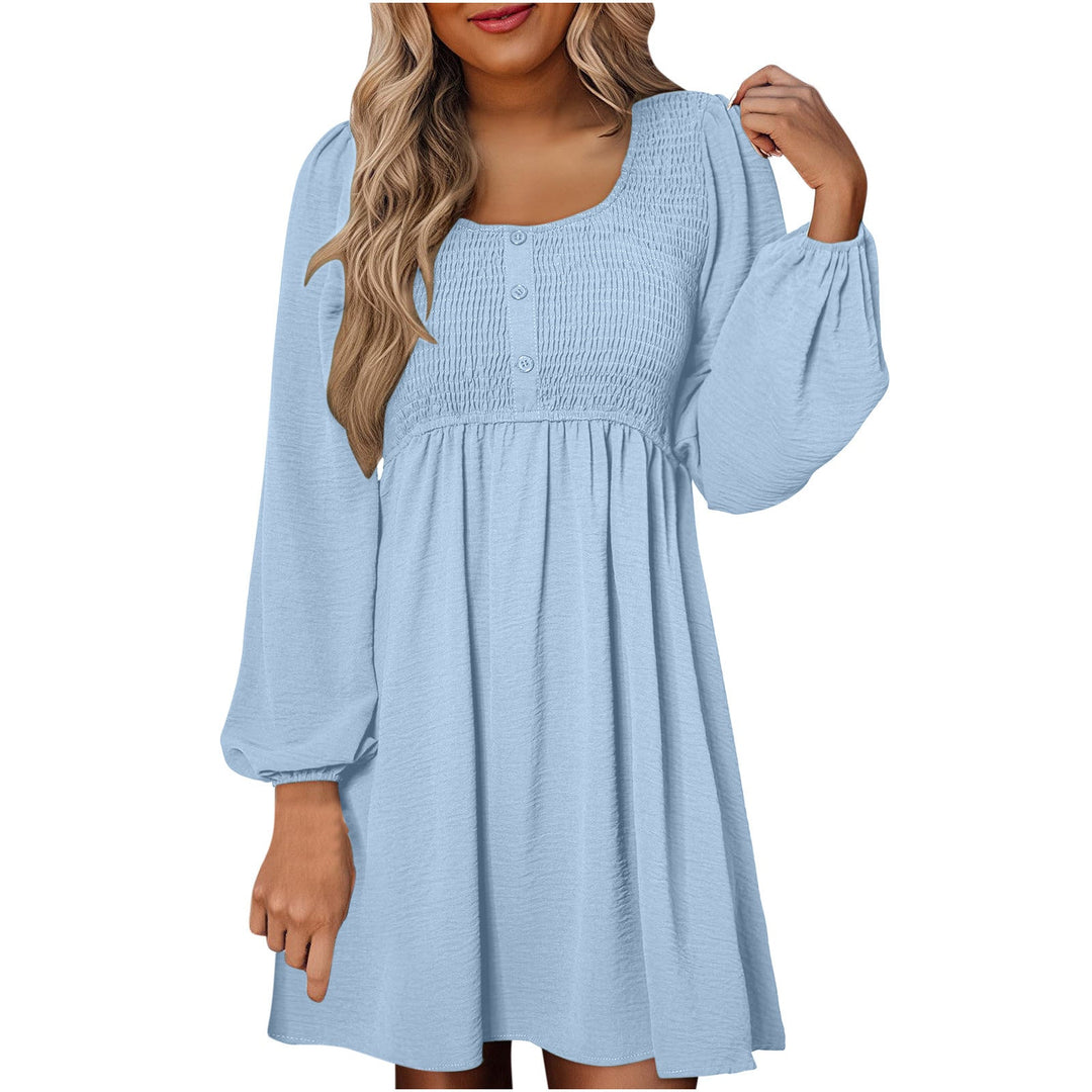 HARPER™ - Casual A-Line Dress with Smocked Empire Waist and Button-Up Detail