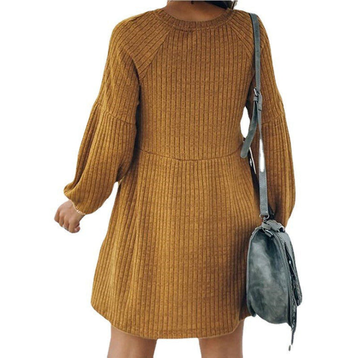 SAKA™ - Comfy Ribbed Bishop Sleeve Round Neck Mini Dress