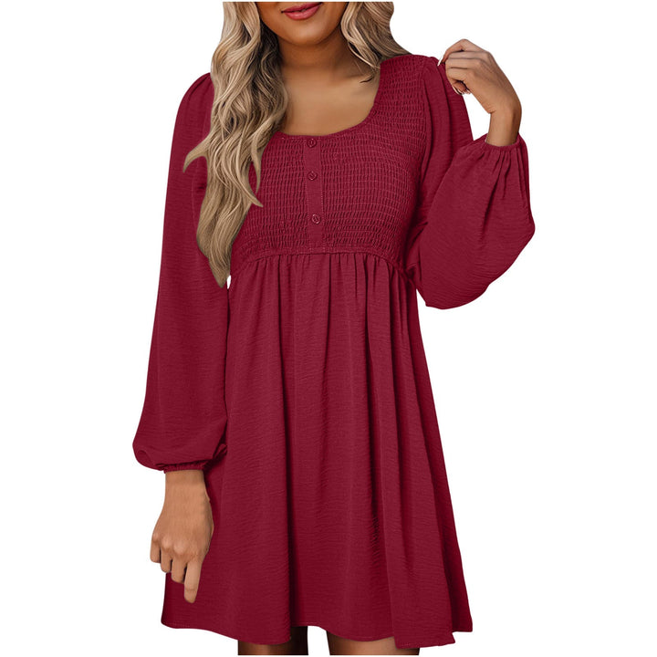 HARPER™ - Casual A-Line Dress with Smocked Empire Waist and Button-Up Detail