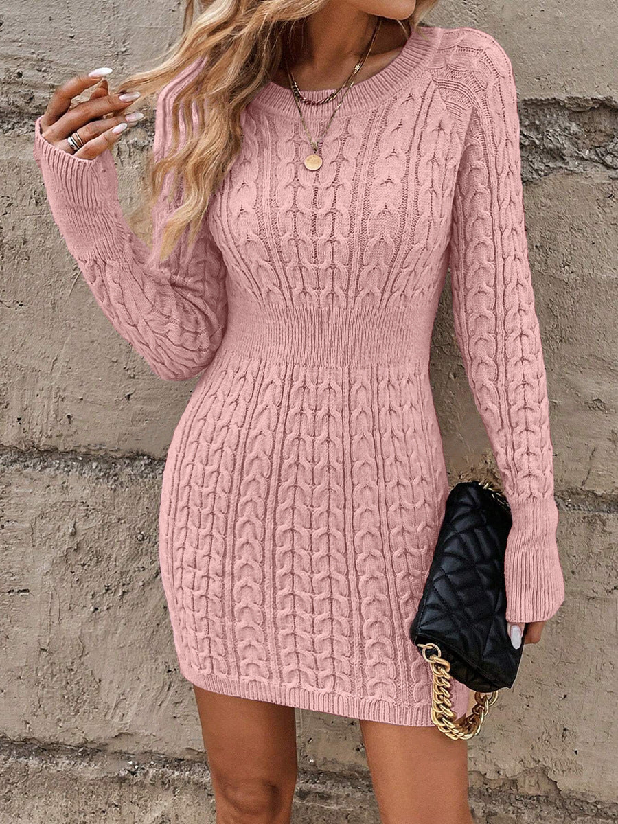 ALVA™ Cable Knit Bodycon Sweater Dress with Round Neck - Perfect for Fall & Winter