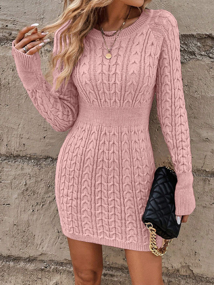 ALVA™ Cable Knit Bodycon Sweater Dress with Round Neck - Perfect for Fall & Winter