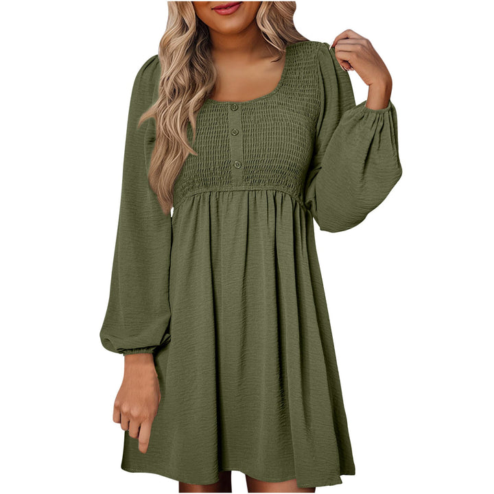 HARPER™ - Casual A-Line Dress with Smocked Empire Waist and Button-Up Detail