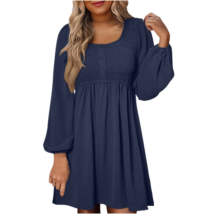 HARPER™ - Casual A-Line Dress with Smocked Empire Waist and Button-Up Detail