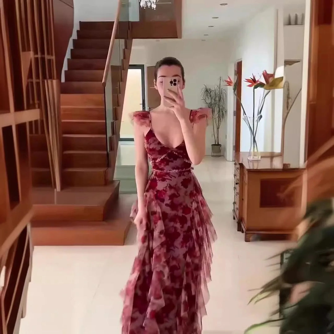 MARIELA™ – Enchanting Floral Ruffle Maxi Dress
