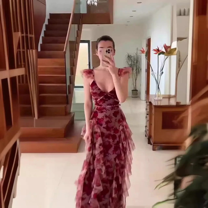 MARIELA™ – Enchanting Floral Ruffle Maxi Dress