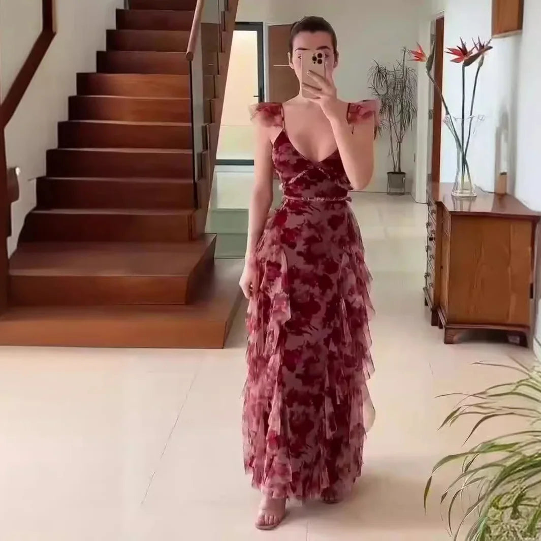 MARIELA™ – Enchanting Floral Ruffle Maxi Dress
