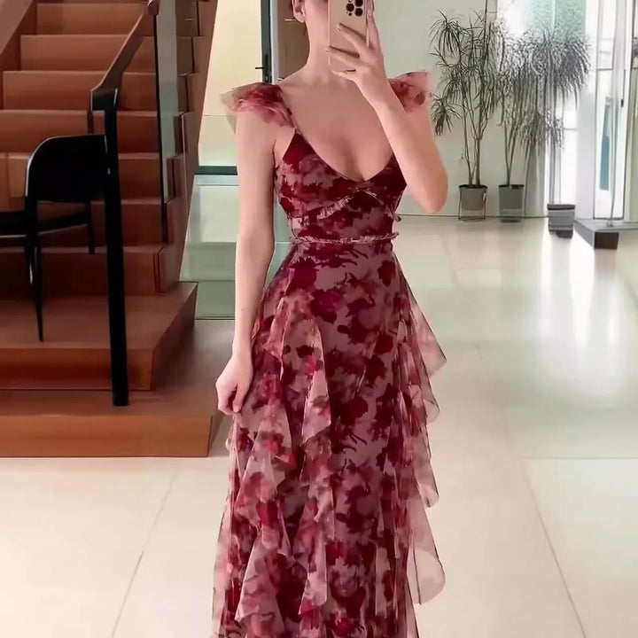 MARIELA™ – Enchanting Floral Ruffle Maxi Dress