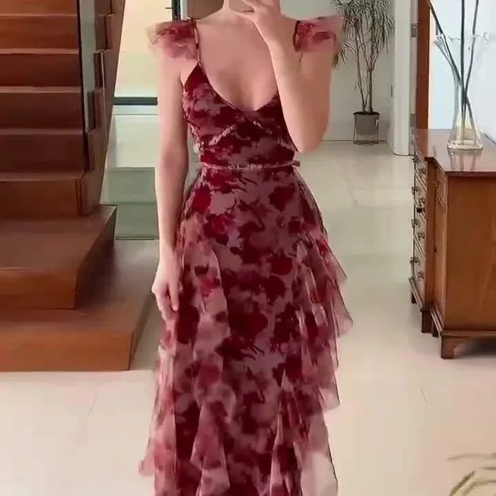 MARIELA™ – Enchanting Floral Ruffle Maxi Dress