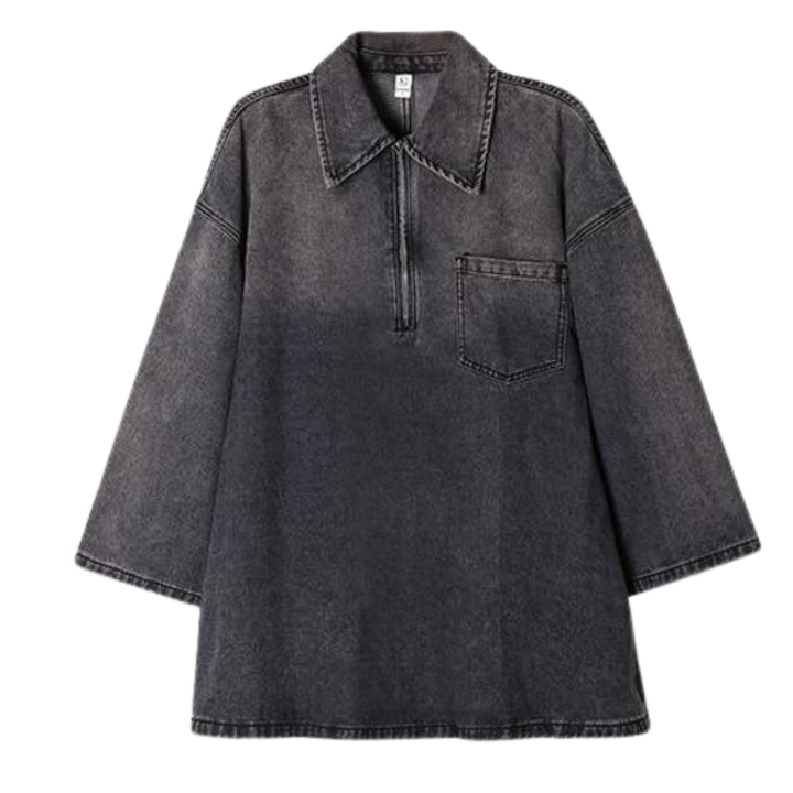 MARIA™ - Relaxed Denim Dress with Chest Pocket and Half-Zip Collared Neck