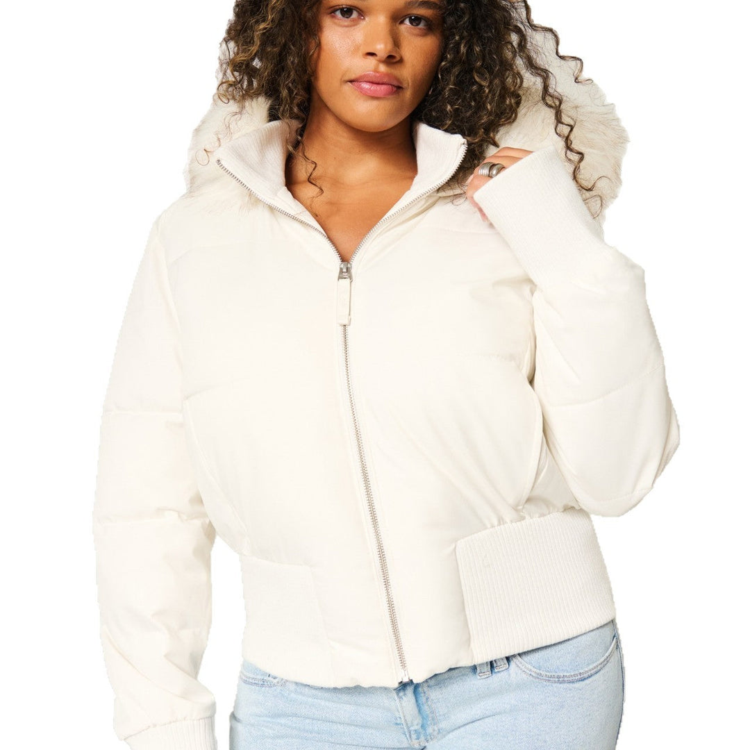 Women's Quilted Winter Jacket with Removable Hood