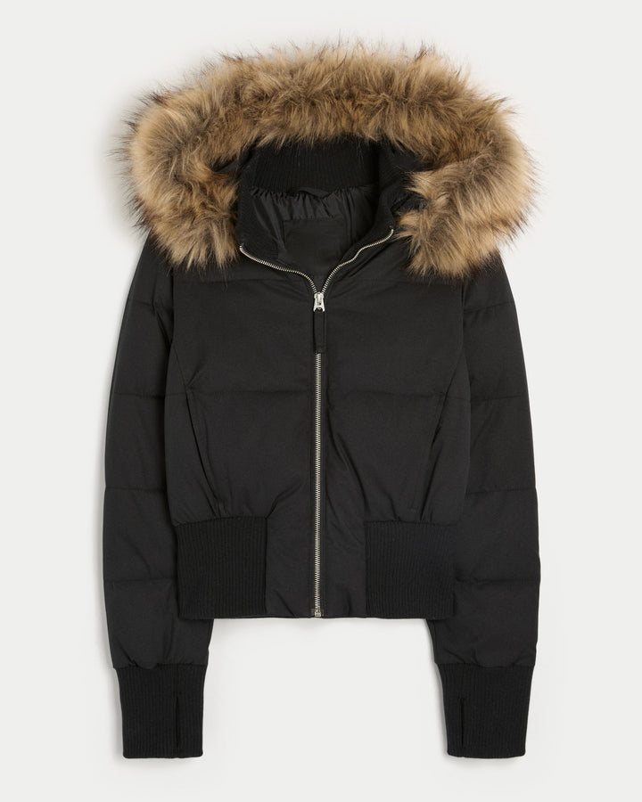 Women's Quilted Winter Jacket with Removable Hood